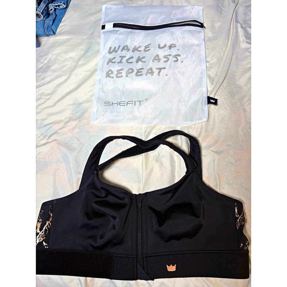 Shefit Flex Black Medium Support Front Zip Wireless Sports Bra XL